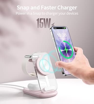 3 in 1 Magnetic Wireless Charging Station for Apple Devices, Fast Foldable Travel Mag-Safe Charger Stand with Night Light for iPhone 16 15 14 13 12 Series, Apple Watch/AirPods Pro，PK - Image 3