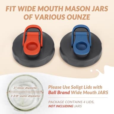 Soligt 4 Pack Mason Jar Lids, Wide Mouth Pour Spout Flip Cap Lids for Ball Brand Mason Jars, Leak Proof Airtight for Drinking Salad Dressing & Food Storing - Image 2