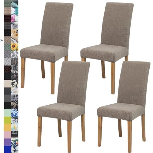 Dining Chair Cover,Dining Room Chair Covers Set of 4,Jacquard Stretch Kitchen Chair Cover,Detachable Washable Dining Chair Cover,Parsons Chair Slipcovers Protective,for Home,Restaurant,Banquet(Khaki) - Image 1