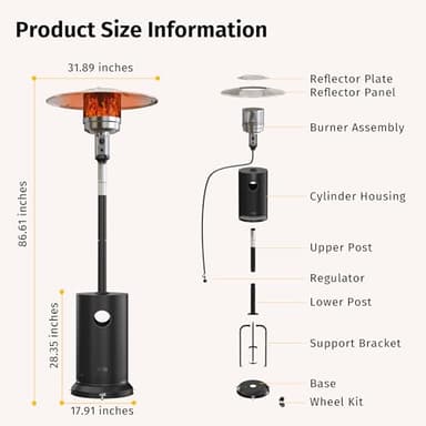 EAST OAK 50,000 BTU Patio Heater for Outdoor Use with Round Table Design, Double-Layer Stainless Steel Burner, Wheels, Triple Protection System, Outdoor Heater for Home and Residential, Black - Image 3
