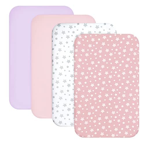 Mini Crib Sheets Fitted 4 Pack for Girls (38" X 24"), Compatible with Dream on Me, Delta Porta Crib and Arms Reach Ideal Cosleeper, Pink - Image 1