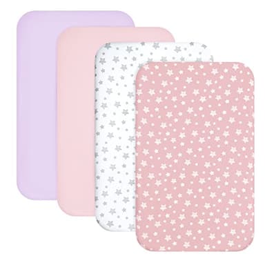 Mini Crib Sheets Fitted 4 Pack for Girls (38" X 24"), Compatible with Dream on Me, Delta Porta Crib and Arms Reach Ideal Cosleeper, Pink - Image 1