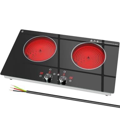 Zarbaco 2 Burner Electric Cooktop 24 Inch, 4000W Electric Stove Top with Built-in Design, 220-240V Knob Control Radiant Ceramic Cooktop with Safety Lock, 9 Level Power, Timer - Hard Wire - Image 1