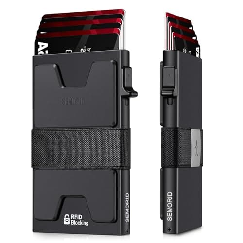 SEMORID Slim Aluminum Card Holder Wallet for Men, Durable Expandable Backplate, RFID Blocking Minimalist Metal Pop Up Wallet, Holds 12+ Cards Plus Cash (Black) - Image 1