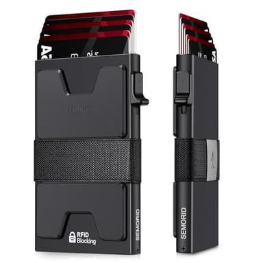 SEMORID Slim Aluminum Card Holder Wallet for Men, Durable Expandable Backplate, RFID Blocking Minimalist Metal Pop Up Wallet, Holds 12+ Cards Plus Cash (Black) - Image 1