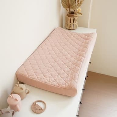 Konssy Waterproof Muslin Changing Pad Cover 2 Pack, Quilted Cotton Fitted Diaper Chang Table Cover, Soft Changing Pad Sheets for Girls Boys (Blossom,Pink) - Image 7