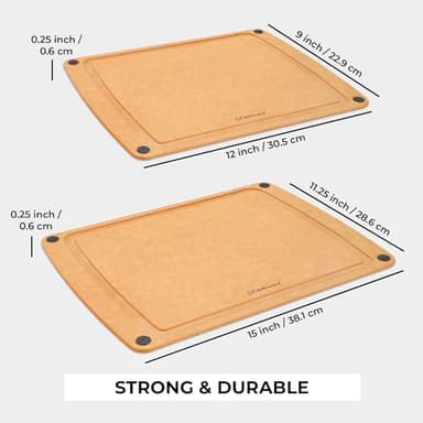 Freshware Wood Cutting Boards for Kitchen, Juice Groove, Non-Slip Silicone Feet, Dishwasher Safe, Medium 12" x 9" and Large, 15" x 11.25", Set of 2, Natural - Image 3
