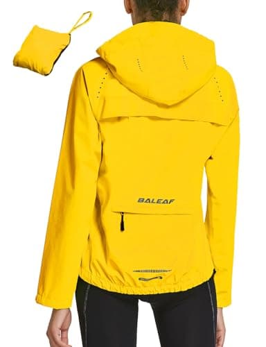 baleaf Women's Running Rain Jackets Waterproof Windbreaker Light Outdoor Cycling Winter Sports Jacket Reflective Packable Hooded Light Yellow L - Image 1