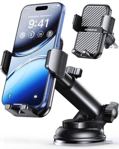 ACMEZING 3-in-1 Car Phone Holder [122+LBS Strongest Suction & Stable Clamp Arm] 360° Adjustable Mount, Cell Phone Holders for Your All Car Models for Dashboard Vent, All Smartphones, Black - Image 8