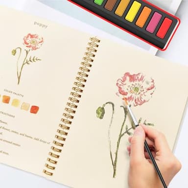 Watercolor Workbooks, Beginner Watercolor Painting Kit –Water Coloring Book Paint Set Workbook with 12 Watercolor Paints & Brush (Type A) - Image 2