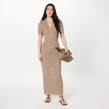 The Drop Women’s Adalyn Tape Yarn Split-Neck Maxi Dress, Mushroom, M - Image 4