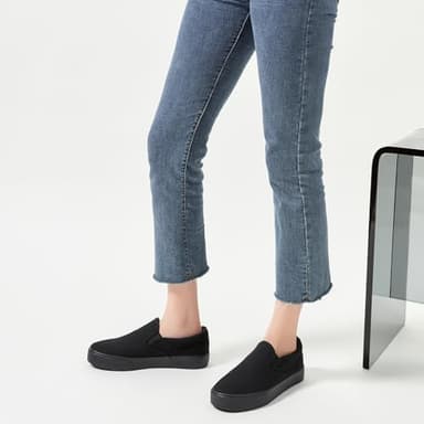 Women's Canvas Slip On Shoes Fashion Sneakers Flats Shoes White Canvas Shoes(Full Black.US8) - Image 8