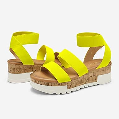 DREAM PAIRS Women's Open Toe Ankle Strap Casual Flatform Platform Wedges Sandals,Size 8.5,Neon/Lime,Reed-1 - Image 2