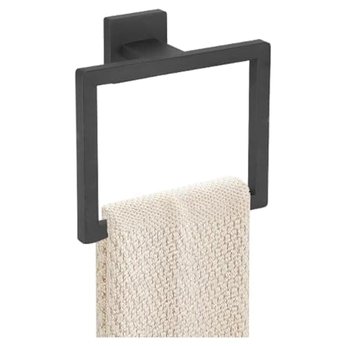 JOPOFI Towel Ring - Thicken SUS 304 Stainless Steel Towel Holder, Towel Racks for Bathroom, Square Modern Design Hand Towel Holder, Contemporary Hand Towel Bar - Matte Black - Image 1