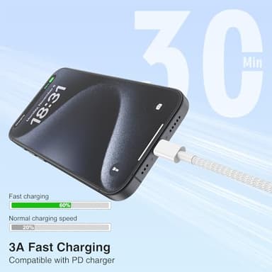 3-Pack Grey 3.3FT 60W USB C to USB C Cable, Type C Fast Charging Cable for iPhone Air 17 16e 16 15 Pro Plus Pro Max，for Galaxy S25/S24, for iPad Pro/Air/mini, for MacBook Pro/Air and More - Image 2