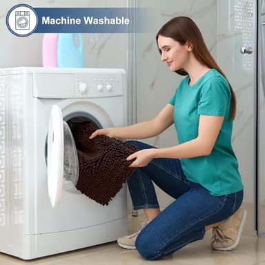 Smiry Luxury Chenille Toilet Rugs U-Shaped 24x20, Soft Absorbent Non-Slip Contour Bathroom Rugs for Toilet, Machine Washable Contoured Bath Mats, Brown - Image 6