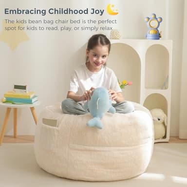 MAXYOYO Bean Bag Chair Bed for Kids, Convertible Bean Bag Folds from Lazy Chair to Floor Mattress Bed, Stuffed Floor Sofa Couch Sofa Bed for Boys and Girls, High-Density Foam Filling, Beige - Image 4