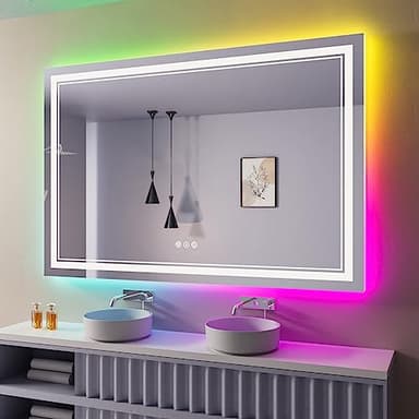 ISTRIPMF 60x30 Inch LED Bathroom Mirror with Lights, Color Changing RGD Backlit and Front Light Mirror,Lighted Vanity Mirrors for Bathroom Wall, Dimmable, Anti-Fog,Shatterproof,Memory - Image 1