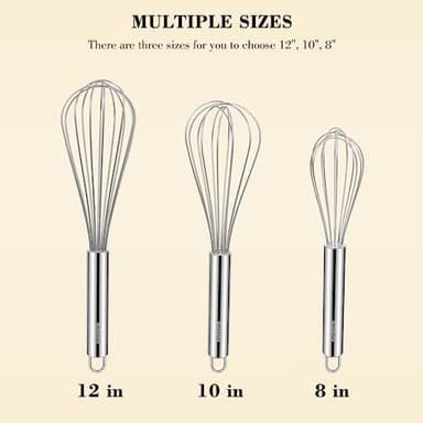 NileHome Stainless Steel Whisk Set 8" 10" 12" Kitchen Whisk Balloon Whisk Kitchen Wisk Wire Whisks for Cooking, Whisking, Blending, Beating, Stirring-3 Pack… - Image 2