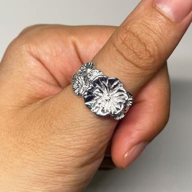 CH.yishi Handmade 925 Sterling Silver Flower Wide Band Rings for Women/Men,Adjustable Thumb Finger Ring Personalized Jewelry (3D Flower wall) - Image 4