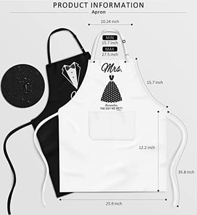 Wedding Gifts Engagement Gifts for Couples Mr and Mrs Aprons for Couples Gifts, Bridal Shower Gift Anniversary Christmas Gifts for Couple Mr and Mrs Gifts, 2 Pack Apron Gift Set - Image 3