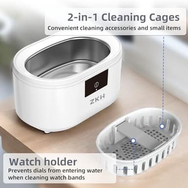 ZKH Ultrasonic Jewelry Cleaner, 48kHz High Frequency Sonic Jewelry Cleaner Machine with 500ml Capacity for Jewelry, Eyeglasses, Watch Straps, Earrings, Ring, Necklaces, Razors, Dentures - Image 7