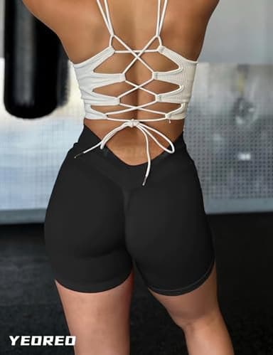 YEOREO Workout Scrunch Shorts Women V Back Gym Butt Lifting Liz High Waisted Seamless Shorts Black S - Image 2