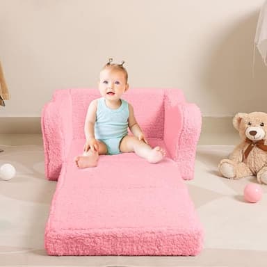 MOMCAYWEX Kids Chairs for Toddler, 2-in-1 Toddler Soft Sherpa Couch Fold Out, Convertible Sofa to Lounger for Girls and Boys, Pink - Image 8