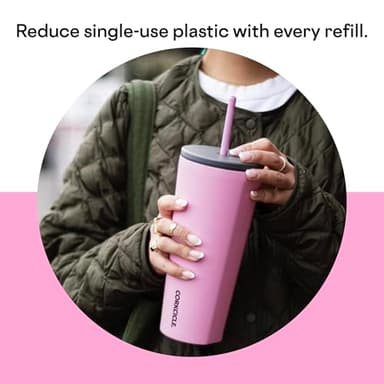 Corkcicle Cold Cup Insulated Tumbler with Straw - Keeps Drinks Cold for 12 Hours - Triple-Insulated Stainless Steel - Leak-Resistant Lid - Summer Drinkware Gift - 24 oz - Sun-Soaked Pink - Image 6