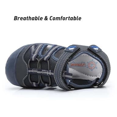 Ahannie Boys Girls Outdoor Sport Sandals,Kids Closed Toe Beach Sandals, Toddler Summer Shoes(Navy Blue/Gray-11) - Image 2