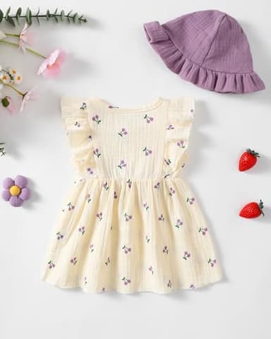 sweetabby 18 Months Girl Clothes Toddler Girl Dresses Linen Summer Outfit Girls White Grape Swing Dress Princess Ruffle Short Sleeve Sundress 18-24 Months - Image 3