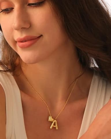 CCINPPY Heart Letter Necklace, 14k Gold Plated Initial Dainty Necklace for Women, Chunky Bubble Balloon Charm Pendant Name Personalized Jewelry Gift, Gold, Letter K - Image 3