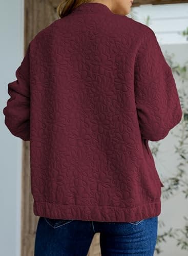 EVALESS Spring Bomber Jackets for Women Dressy Casual Summer Clothes Trendy 2025 Holiday Outfits Cute Jacquard Jackets Long Sleeve Zip Up Cropped Red Jeacket Lightweight Coat with Pockets, Medium - Image 4
