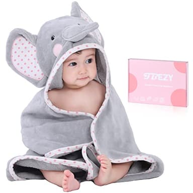 TBEZY Baby Hooded Towel with Unique Animal Design Ultra Soft Thick Cotton Bath Towel for Newborn (Elephant) - Image 1