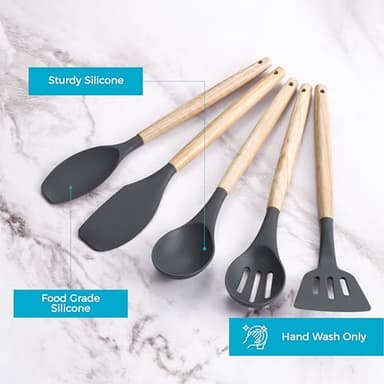 Silicone Kitchen Utensils Set 13-PCS-Silicone Cooking Utensils set, Spatula, Serving Spoons, Soup Ladle, Holder, Other Gadgets for Kitchen Essentials and Home Cooking Needs - Image 2