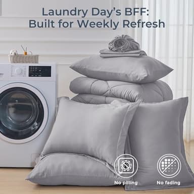 HEVUMYI Light Grey 120x98 Oversized King Comforter Set - 7-Piece All Season Bed in a Bag Oversized King, Ultra Soft Bedding Set with Comforter, Flat Sheet, Fitted Sheet, Pillowcases, Pillow Shams - Image 7