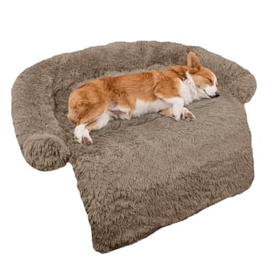 Calming Dog Bed Fluffy Plush Dog Mat for Furniture Protector with Removable Washable Cover for Large Medium Small Dogs and Cats (Medium(41x37x6), Camel) - Image 1