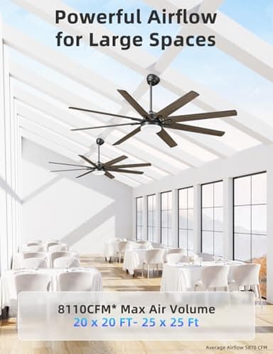 Arecovas 72 Inch Large Ceiling Fans with Lights and Remote, Black Ceiling Fan with Quiet DC Motor, 3CCT Dimmable, 3 Downrods, 8 Dual Finish Blades Industrial Ceiling Fan for Kitchen Living Room Patio - Image 2
