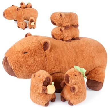 SuzziPals 5-in-1 Capybara Stuffed Animals with Babies Inside, 5Pcs Set Capybara Plush with Mommy & 4 Babies, Soft Pillow Plushies Decor, Cute 3 to 8 Year Old Girl Gift, Imaginative Play Toy (Capibara) - Image 1