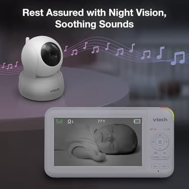 VTech Video Baby Monitor with 5" LCD Screen, Up to 17Hrs Video & 31Hrs Audio Battery Life, Night Vision, 1000ft Range, Pan-Tilt-Zoom, Lullabies, Soothing Sounds, Temperature Sensor, No WiFi: 924W - Image 7