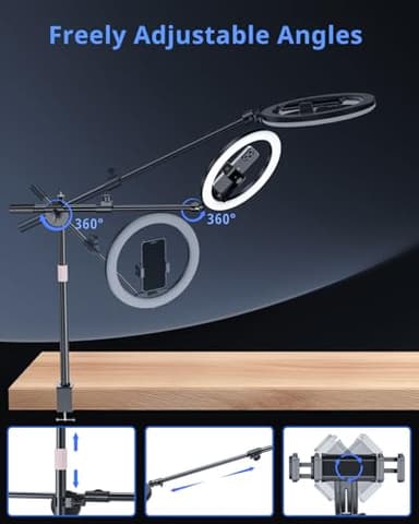 UBeesize 12" Ring Light with Overhead Phone Mount, LED Ring Light with Phone Holder and Stand, Desk Light Ring for iPhone,Cameras, Selfie Light for Live Streaming,Video Recording, Content Creation - Image 3