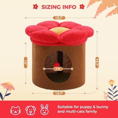 PETEPELA Cat Condo House with Tree, Cave Bed & Removable Flower Cat Cushion - 20X20X16 Inches, Brown - Image 5