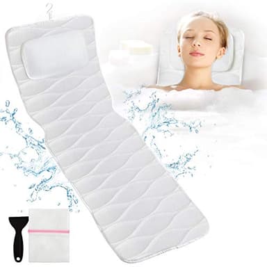 OMYSTYLE Full Body Bath Pillow, Bath Pillows for tub with Mesh Washing Bag & 21 Non-Slip Suction Cups, Spa Bathtub for Head Neck Shoulder and Back Support - 5D Air Mesh & Quick Drying - Image 1