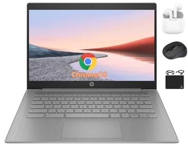 HP Chromebook 14" HD Flagship Laptop for Student Business, Quad-Core Celeron N4120 Processor, 4GB RAM, 192GB Storage (64GB eMMC + 128GB Card), Webcam, WiFi, Long Battery, Chrome OS+HubxcelAccessory - Image 1