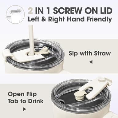 osse 40oz Tumbler with Handle and Straw Lid | Double Wall Vacuum Reusable Stainless Steel Insulated Water Bottle Travel Mug Cup | Modern Insulated Tumblers Cupholder Friendly (Cream 2) - Image 4