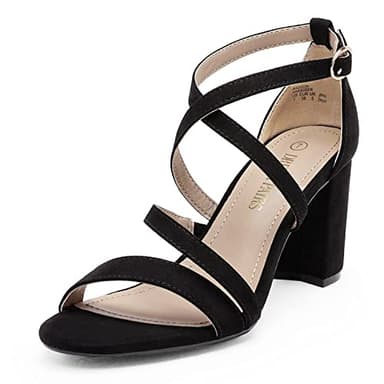 DREAM PAIRS Women’s Ankle Strap Dress Pump Low Chunky Heel Sandals,Size 9,Black/Suede,MADISON - Image 1