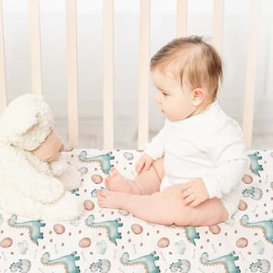 Nap Mat Sheet 47"x24", 3 Pack Dinosaur Baby Crib Sheets Fitted Elastic Corners, Preschool Day Care Rest Mat Cover, Soft Breathable - Compatible with Regalo My Cot, Joovy Travel Cot - Image 3