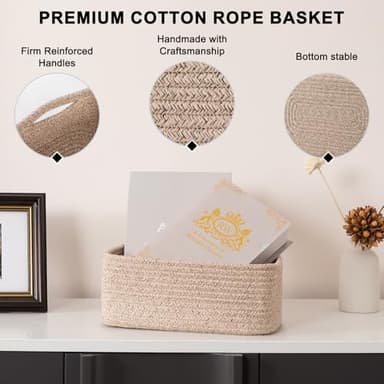 OIASKET 4 Pack Small Storage Shelf Baskets for Organizing, Mini Woven Rope Storage Bins for Towels, Cute Decorative Closet Organizer，Baby Nursery, Gift Empty Baskets -11.81''Lx7.87''Wx4.72''H'-Brown - Image 6