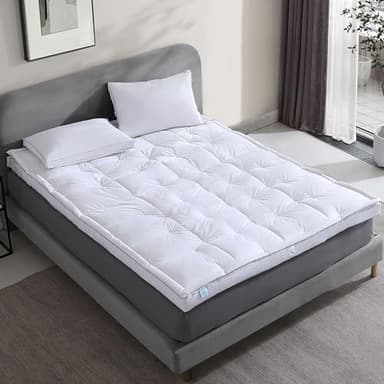 Martha Stewart 3 Inch White Down Feather Mattress Topper - King Size Fluffy White Feather Bed Topper 100% Cotton Cover Fabric Ultra Soft Pillow Top Featherbed for Bedroom（78" x 80"） - Image 1