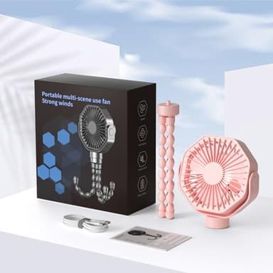 Lerat Portable Stroller Fan with Flexible Tripod, 3 Speeds Rechargeable Handheld Personal Fan, 360°Rotate Battery Operated Clip On Fan for Car Seat Crib Bike Treadmill Pink - Image 9